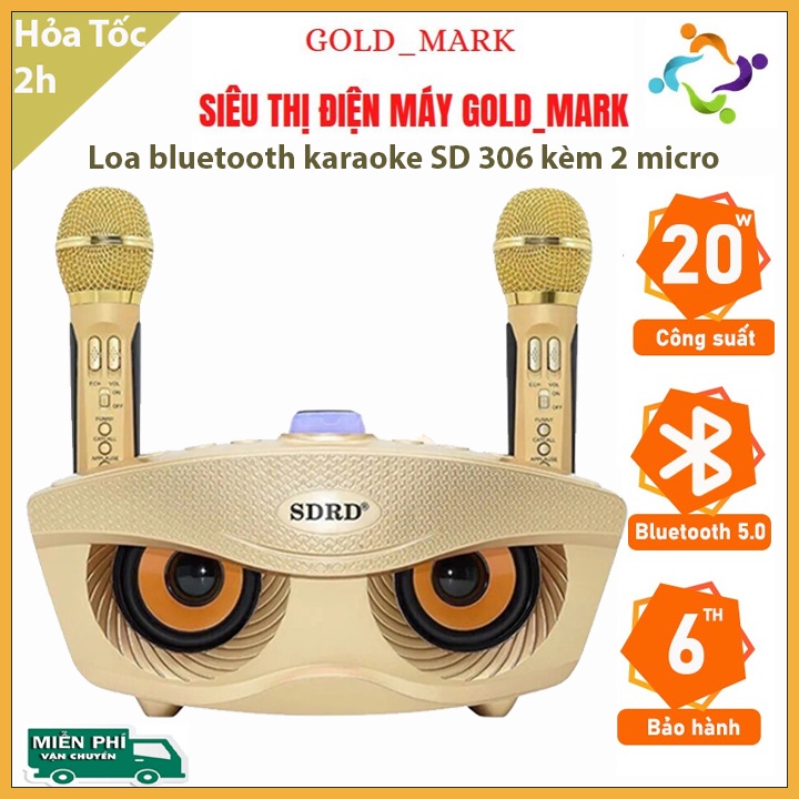 ☢️MẠI DÔ☢️ Loa kèm micro hát karaoke Bluetooth SD-306 Không dây- tặng kèm 2 mic - BH 6 THÁNG