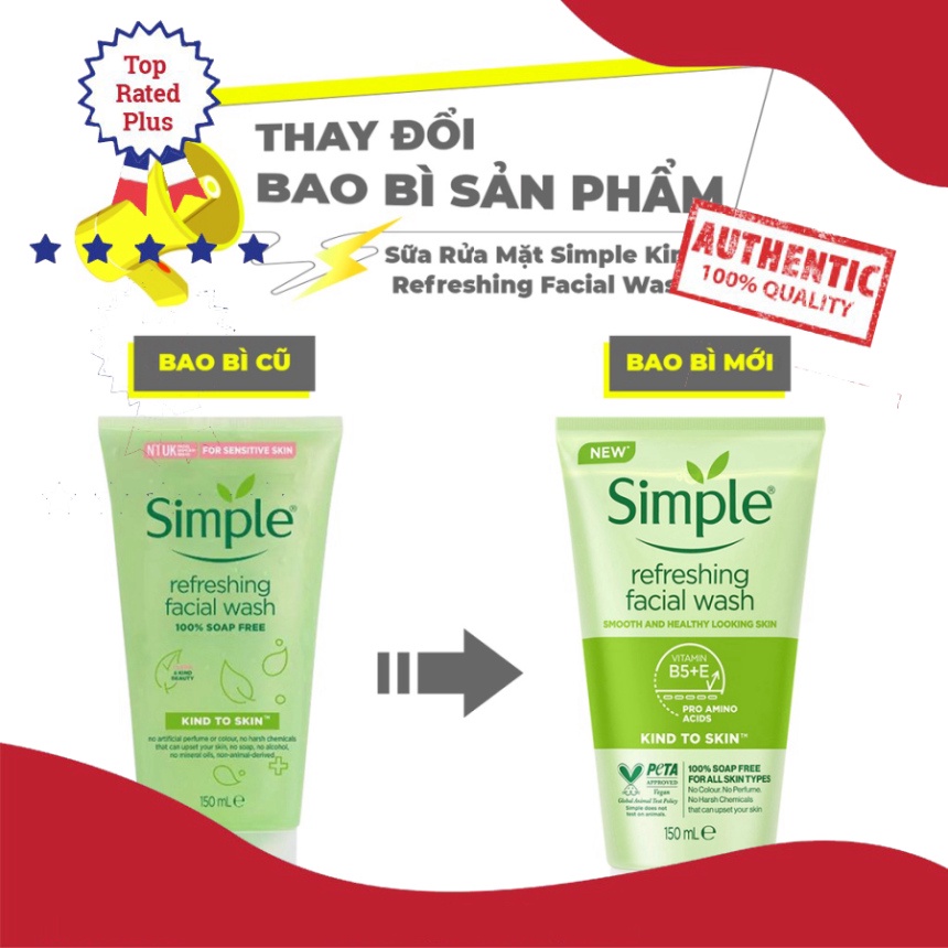 Sữa Rửa Mặt Dịu Nhẹ Simple Kind To Skin Refreshing Facial Wash 150ml