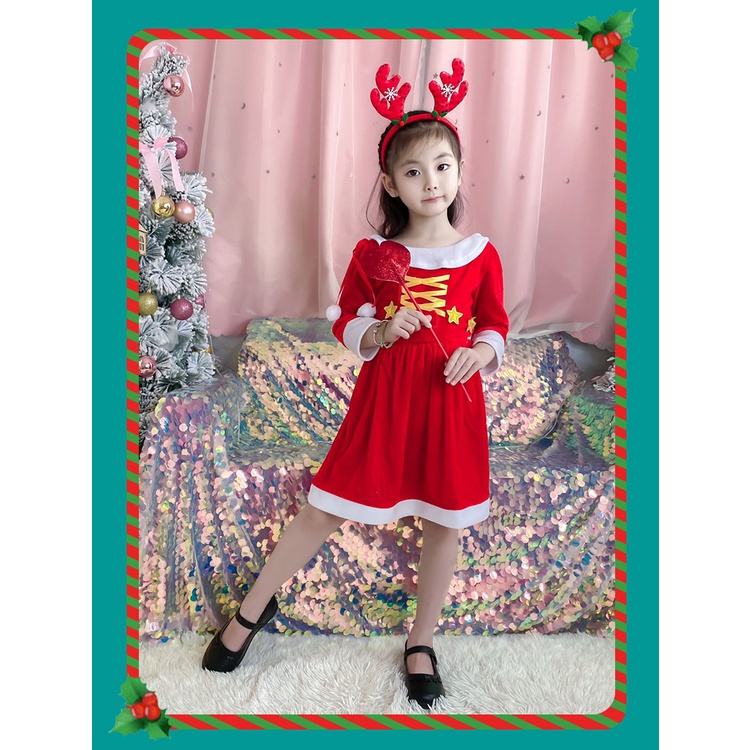 Váy Noel nhung đỏ kèm bờm cho bé gái 10-30kg