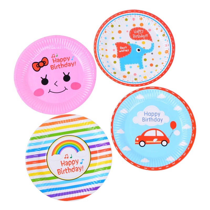 Set 6 đĩa +dĩa sinh nhật đường kính 18cm và dĩa dài 18cm