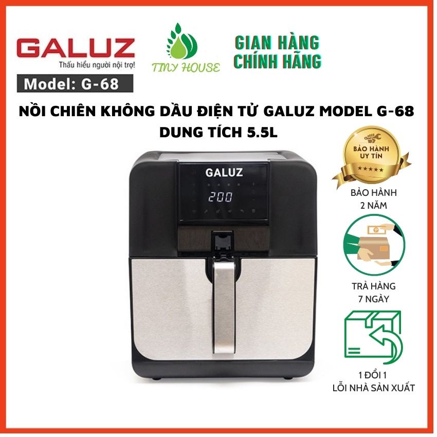 Nồi chiên không dầu Điện Tử Galuz Model G-68 ( Tặng kèm 8 phụ kiện làm bánh ), Dung tích 5.5L - Bảo Hành 12 Tháng