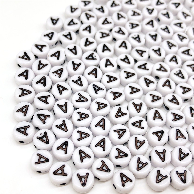 Bộ 50 hạt nhựa Acrylic 6mm khắc chữ cái và chữ I O/U