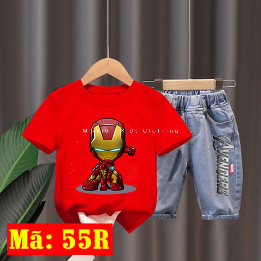 55-Bộ áo thun,quần jeans "Iron Man/AVG" cho bé 0-10 Tuổi (8-36kg)