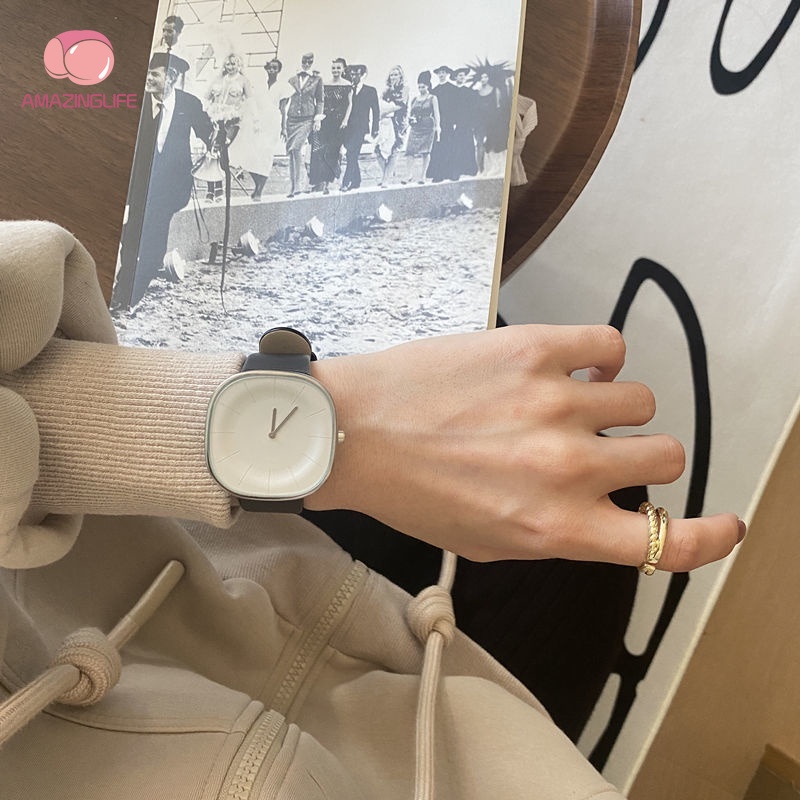 Đồng Hồ Đeo Tay Mặt Vuông Dây Giả Da Phong Cách Nhật Bản Thời Trang Unisex