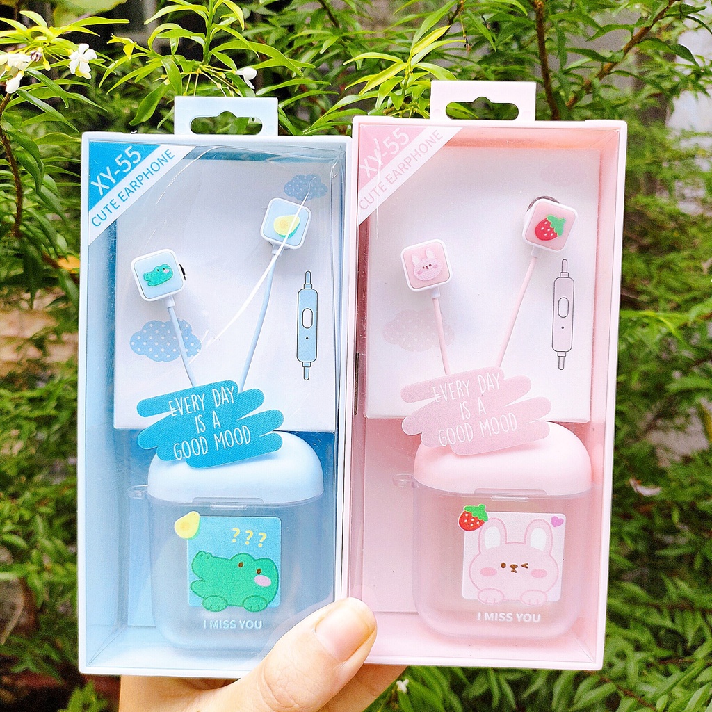 Tai nghe nhét tai kèm hộp vuông Cute Fruit