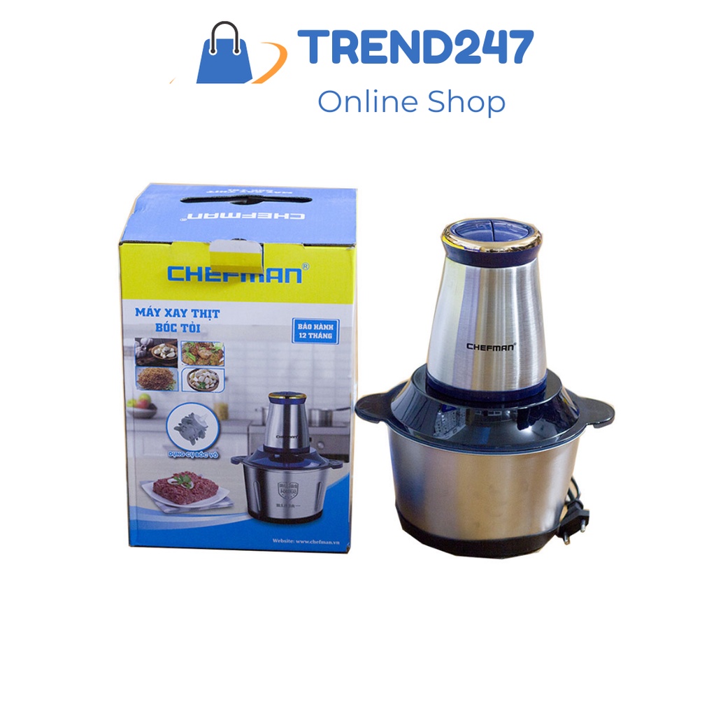 Máy Xay Thịt Inox 2L Chefman 4 Lưỡi ,Chức Mới Bóc Vỏ Tỏi, Hành, Lạc Lưỡi Dao Sắc Bén Xay Nhuyễn Thực Phẩm