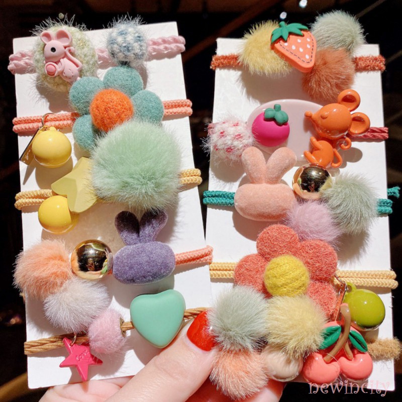 Set dây buộc tóc đàn hồi phong cách Hàn Quốc trang trí đáng yêu cho bé