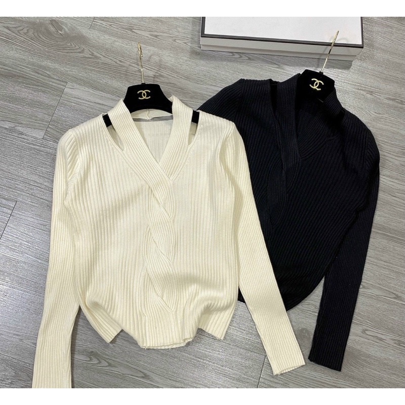 Áo len tăm xoắn khoét cổ | BigBuy360 - bigbuy360.vn