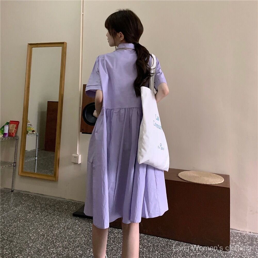 Phiên Bản Hàn Quốc Của Gió NhỏPOLOCổ Áo Dài Lỏng Lẻo Ngắn Tay Áo Đầm Trẻ Em