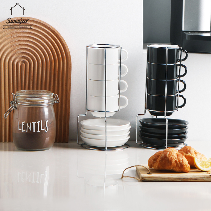 Bộ tách cà phê espresso SWEEJAR làm bằng gốm sứ với giá đỡ kim loại