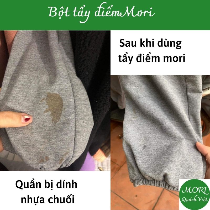 Tẩy quần áo MORI, tẩy vết cà phê, loang màu, nhựa cây (chất tẩy điểm MO01), Hộp 500g dạng bột
