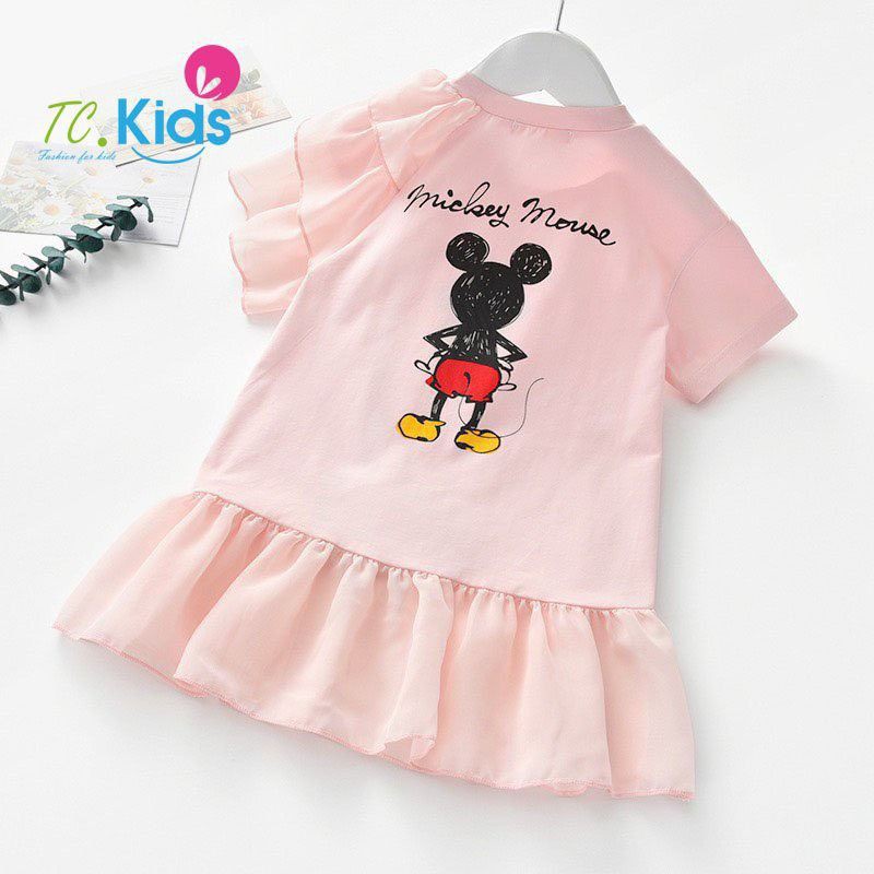 Đâm thun cotton Mickey tay và lai đuôi cá phối voan