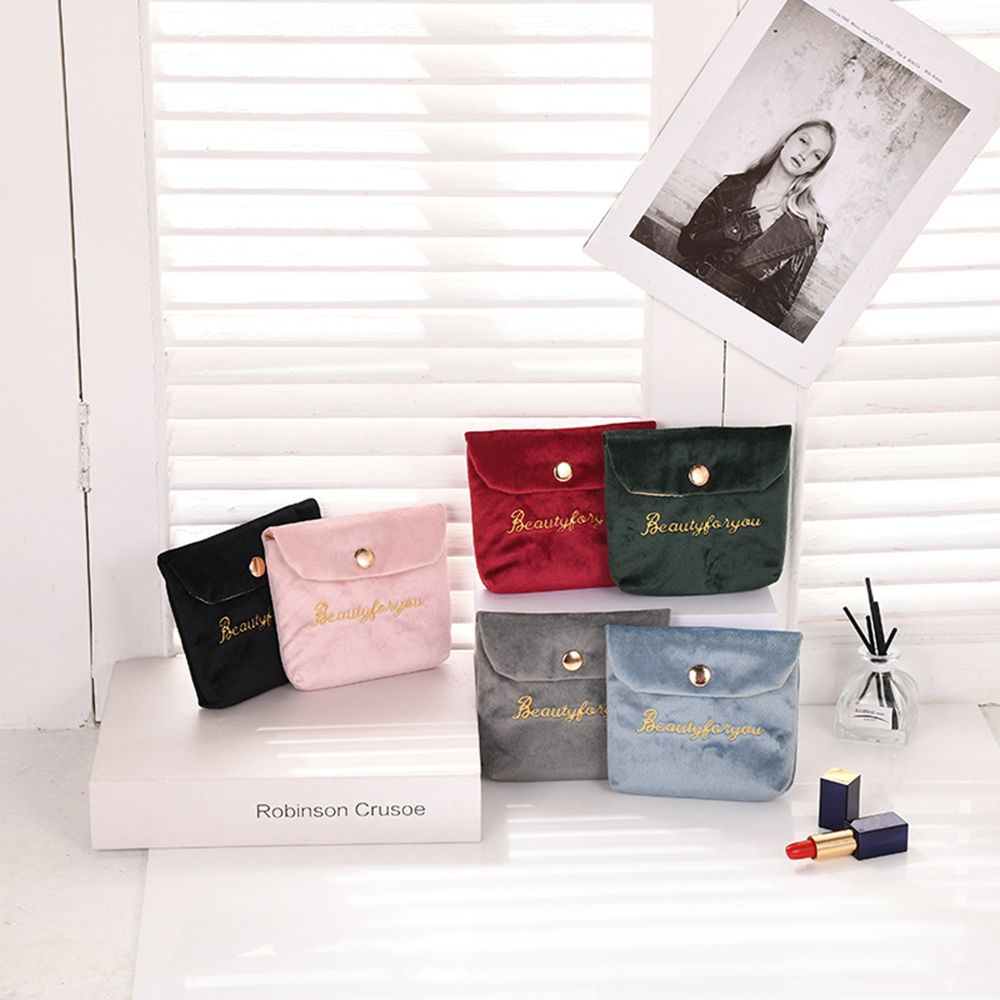 LAKAMIER Portable Velvet Storage Bag Sanitary Napkin Pads Tampons Organizer Pouch Coin Purse Card Holder Headphone Case