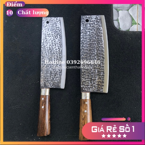 Dao bếp, Bộ dao 2 món Phúc Sen cán gỗ cẩm chỉ, Rèn thủ công thép nhíp ô tô mới 100% TT01-CG05