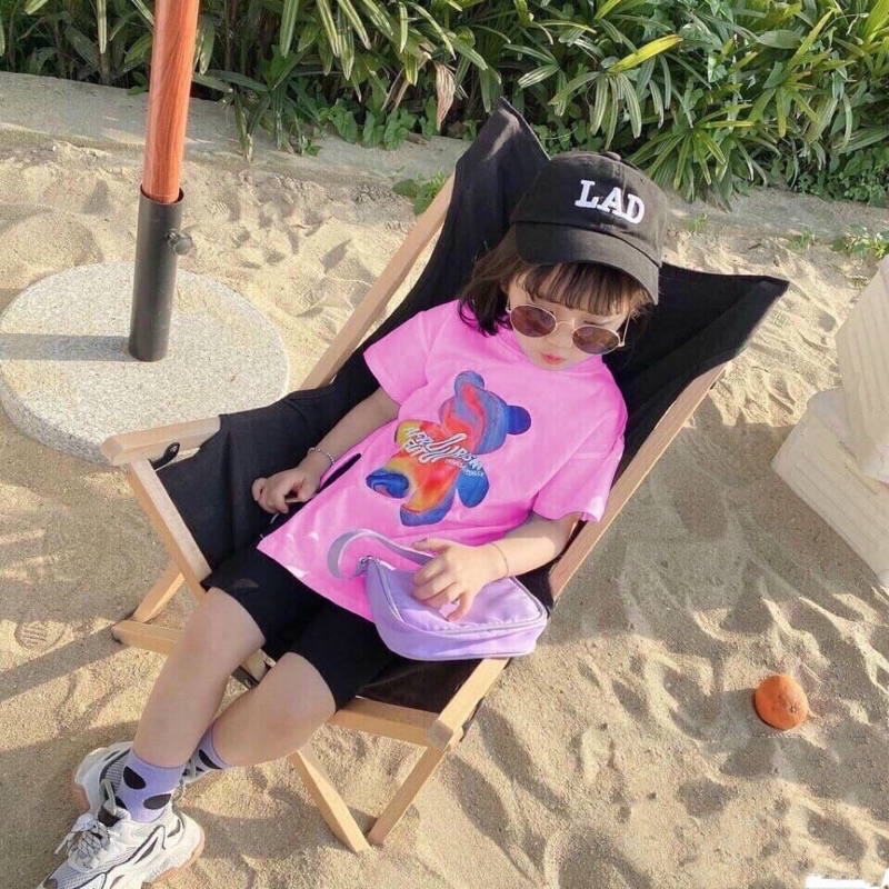 Set áo thun cộc tay quần leggin đùi bé gái cotton loại 1 siêu đáng yêu