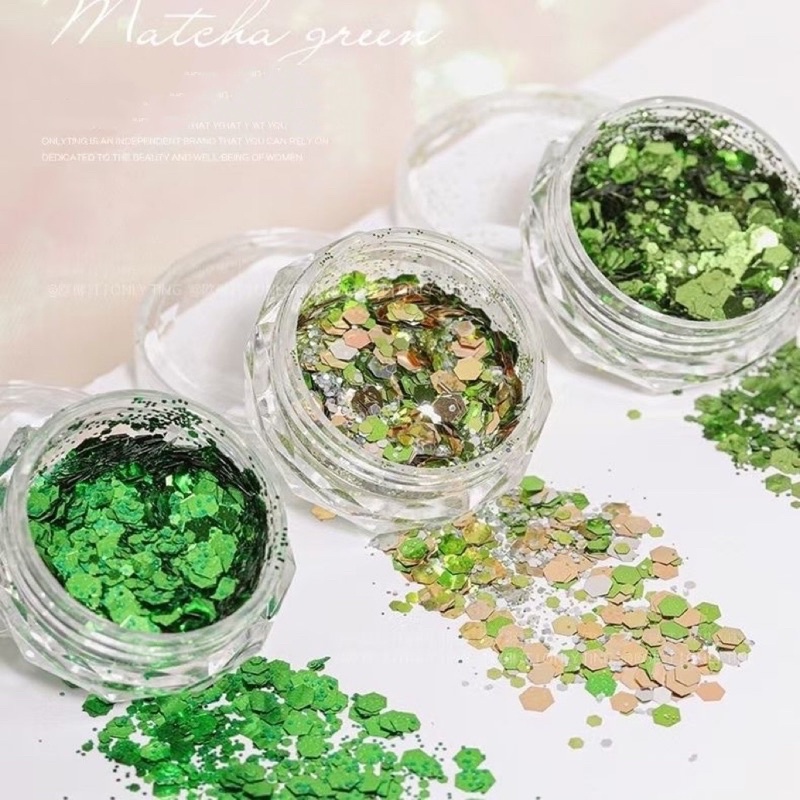 phụ kiện nhũ siêu sáng 6 màu xanh trang trí nail