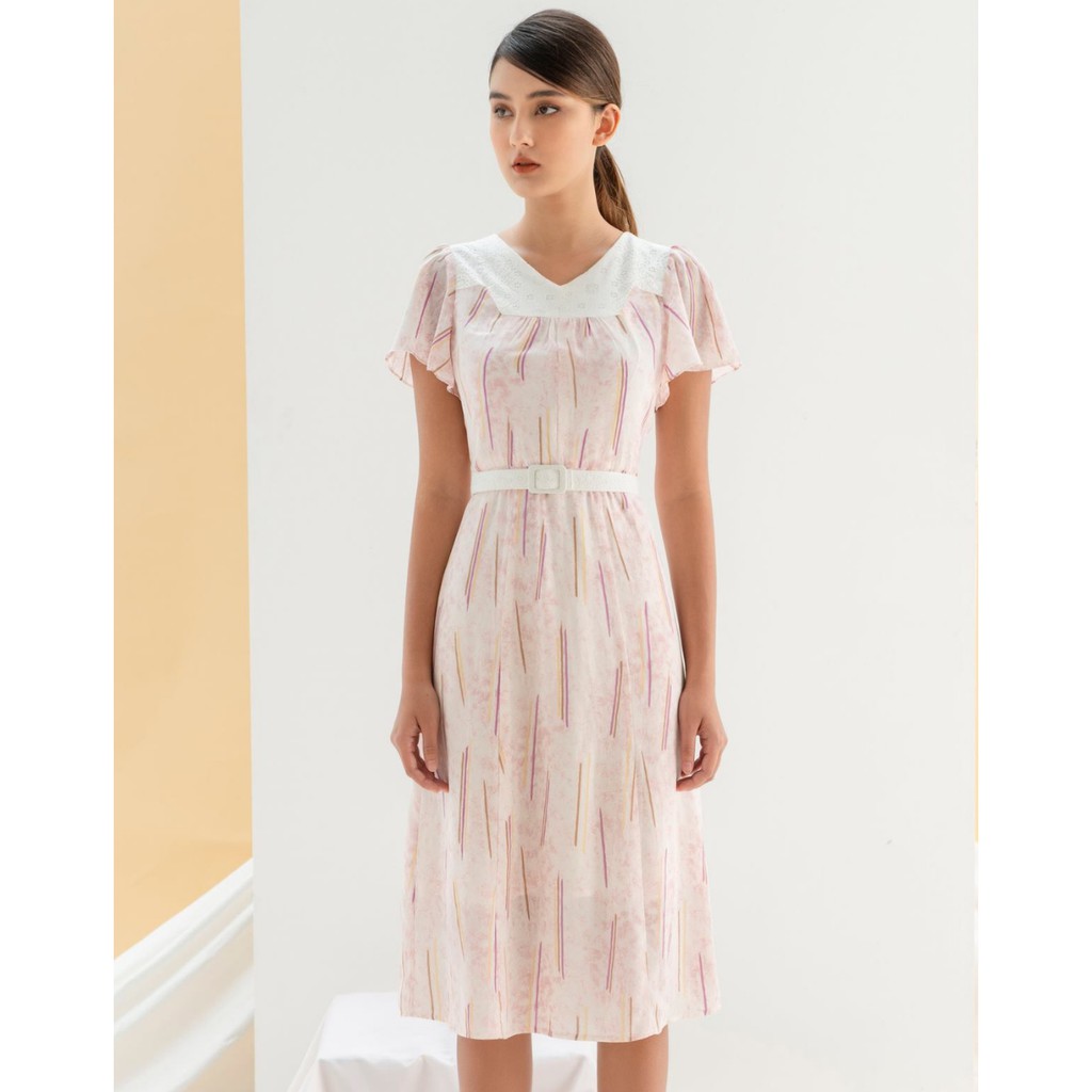 [Mã WABRWA15 giảm 15% đơn 300K] Đầm Dáng Xòe Phối Ren Họa Tiết Hồng Trắng Kèm Đai DIDO | BigBuy360 - bigbuy360.vn