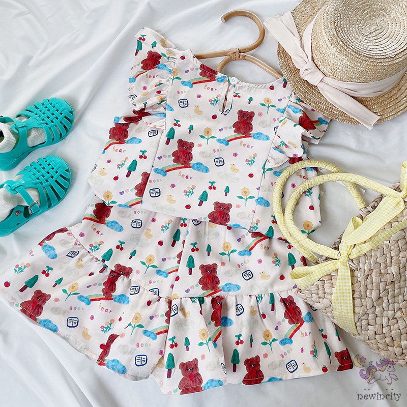 Bộ Áo Sát Nách In Hoạt Hình + Quần Short Kiểu Hàn Quốc Dễ Thương Cho Bé