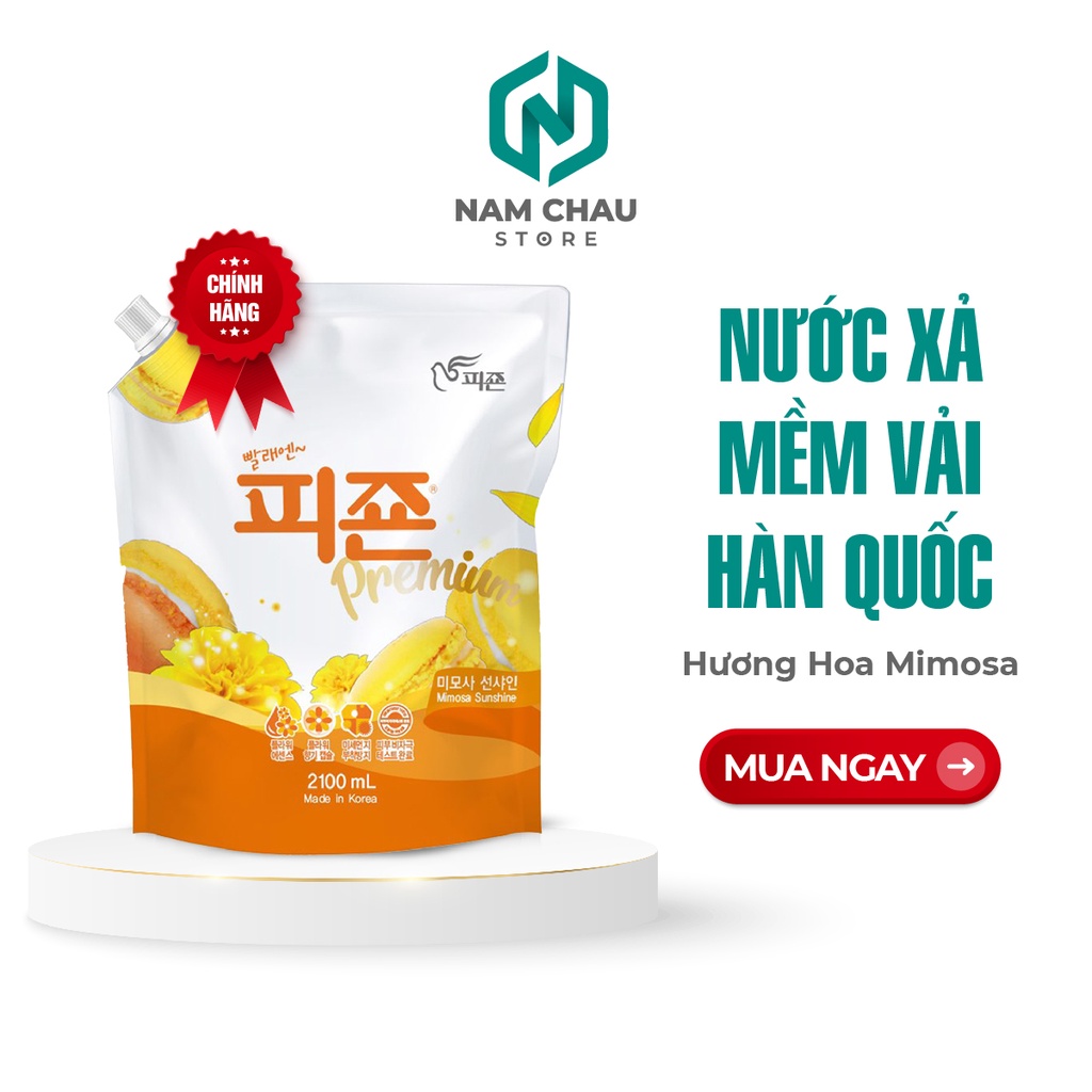 Namchaustore - Nước Xả Vải Hương Hoa Mimosa PIGEON Hàn Quốc Khử Mùi, Chống Nấm Mốc - Túi 2.1 Lít