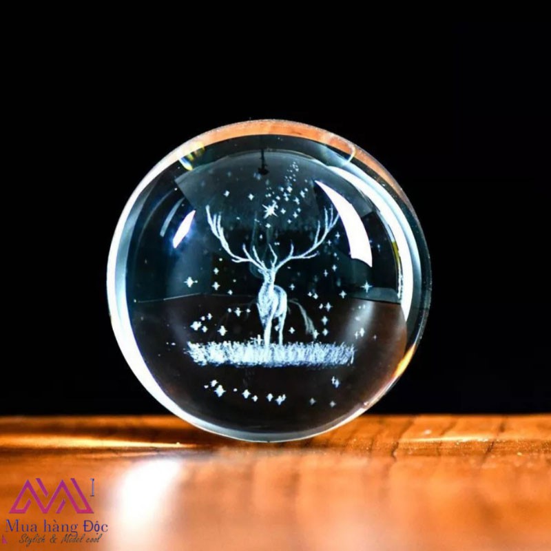 Bộ Quà Tặng 🎁 🎁 🎁 Quả Cầu Pha Lê Danledion Khắc Laser 3D LED Chú Hươu