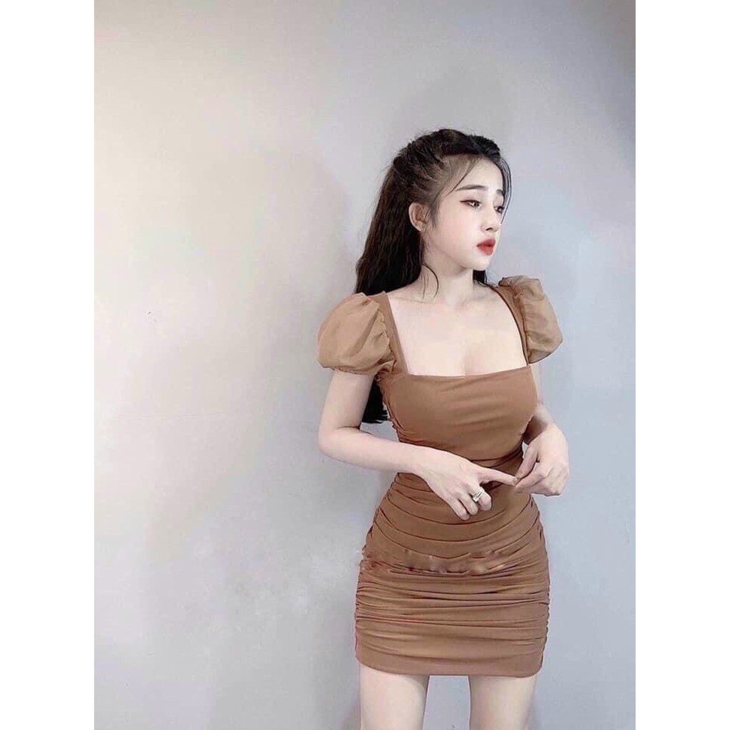 ?HOT TREND🔥 Đầm nữ ôm body, tay phối ren phồng chất liệu bozip. bao đẹp, bao sang | BigBuy360 - bigbuy360.vn
