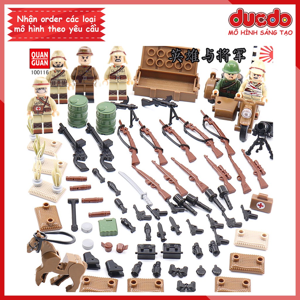 [Đóng túi] Combo 6 lính phát xít Nhật thế chiến 2 - Đồ chơi Lắp ghép Xếp hình Mini Minifigures Army WW2 QuanGuan 100116