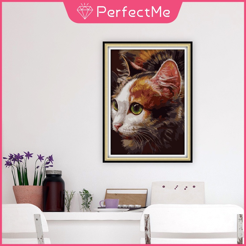 Bộ tranh đính đá 5D họa tiết chú mèo dễ thương độc đáo kích thước 30×40cm dùng trang trí