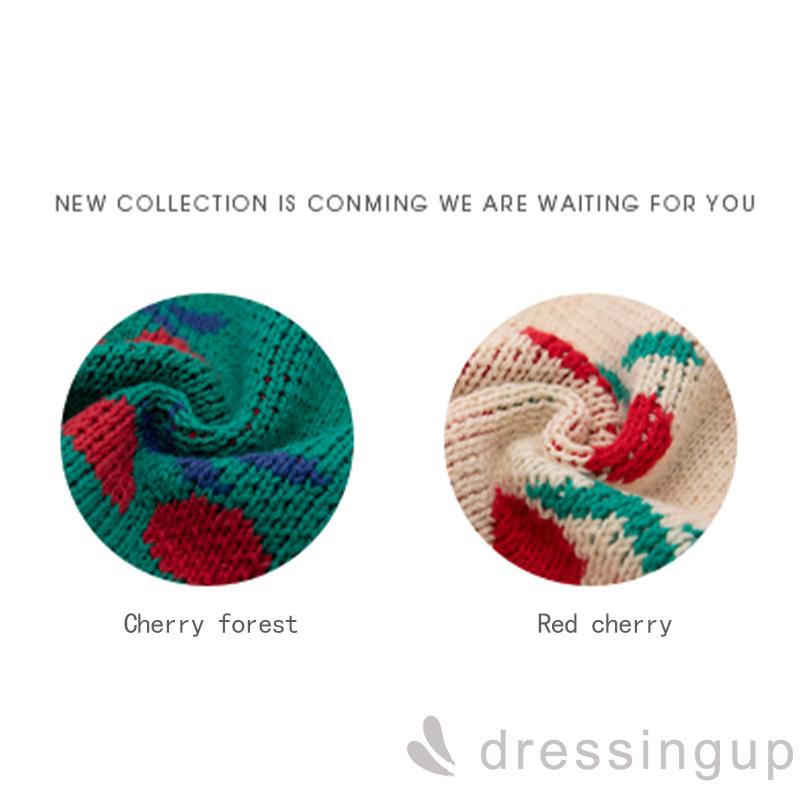 Áo khoác cardigan dệt kim cổ chữ V in họa tiết quả cherry phong cách cổ điển cho nữ