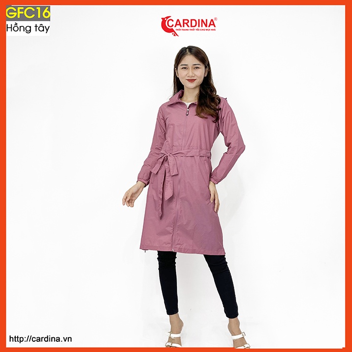 Áo gió nữ CARDINA chất gió xước 2 lớp lót lưới dáng choàng cao cấp cản gió chống thấm nước kèm đai thắt GFC.