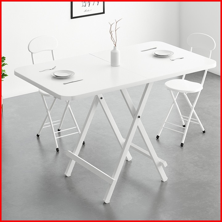 Bàn ăn gấp gọn mặt gỗ phủ melamin khung thép, Bàn ăn gỗ thông minh xếp gọn màu đen trắng nâu cho cafe làm việc ban công