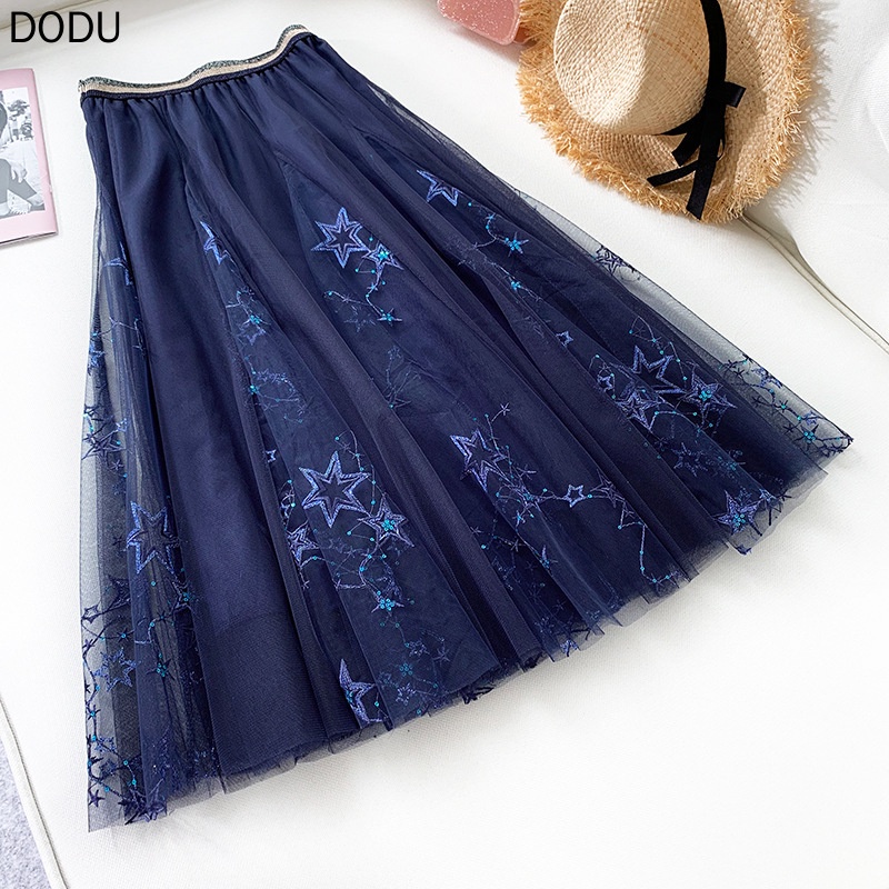 Chân Váy Lưới Thêu Họa Tiết Bầu Trời Sao Lấp Lánh Phong Cách Hàn Quốc Thời Trang Cho Nữ
