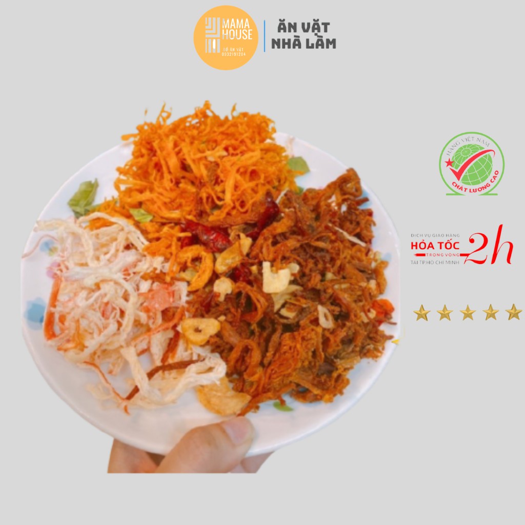 Khô Mix 3 vị Khô Gà, Khô Mực, Khô Heo Hàng Loại 1 Hũ 300g - Đồ Ăn Vặt Nhà Làm Thế Giới Ăn Vặt