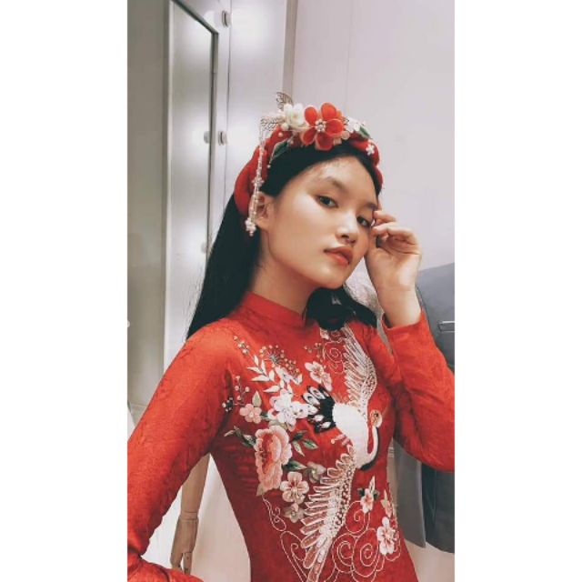 Áo dài gấm tơ đỏ 2tà