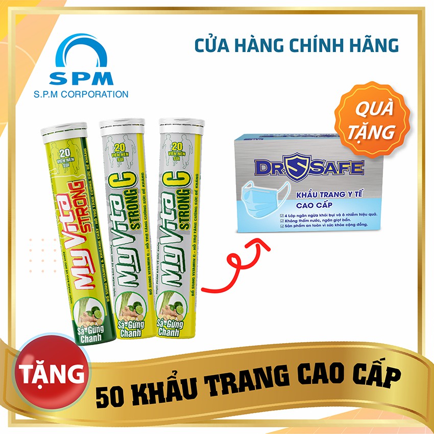 Combo TĂNG ĐỀ KHÁNG 3 tuýp viên sủi Vitamin 1 tuýp MyVita Strong & 2 tuýp Strong C (Sả - Gừng - Chanh tươi)