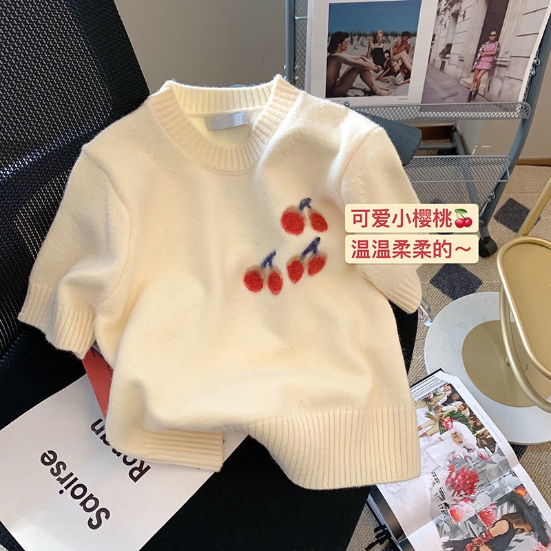 Áo Sweater Dệt Kim Tay Ngắn Dáng Rộng Kiểu Retro Thời Trang Xuân Thu Cho Nữ