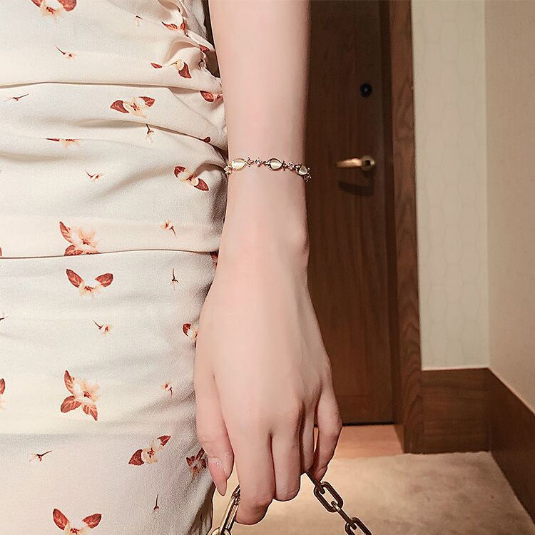 Vòng đeo tay Ahellogirl đính đá opal sang trọng thời trang Hàn Quốc có thể điều chỉnh cho nữ