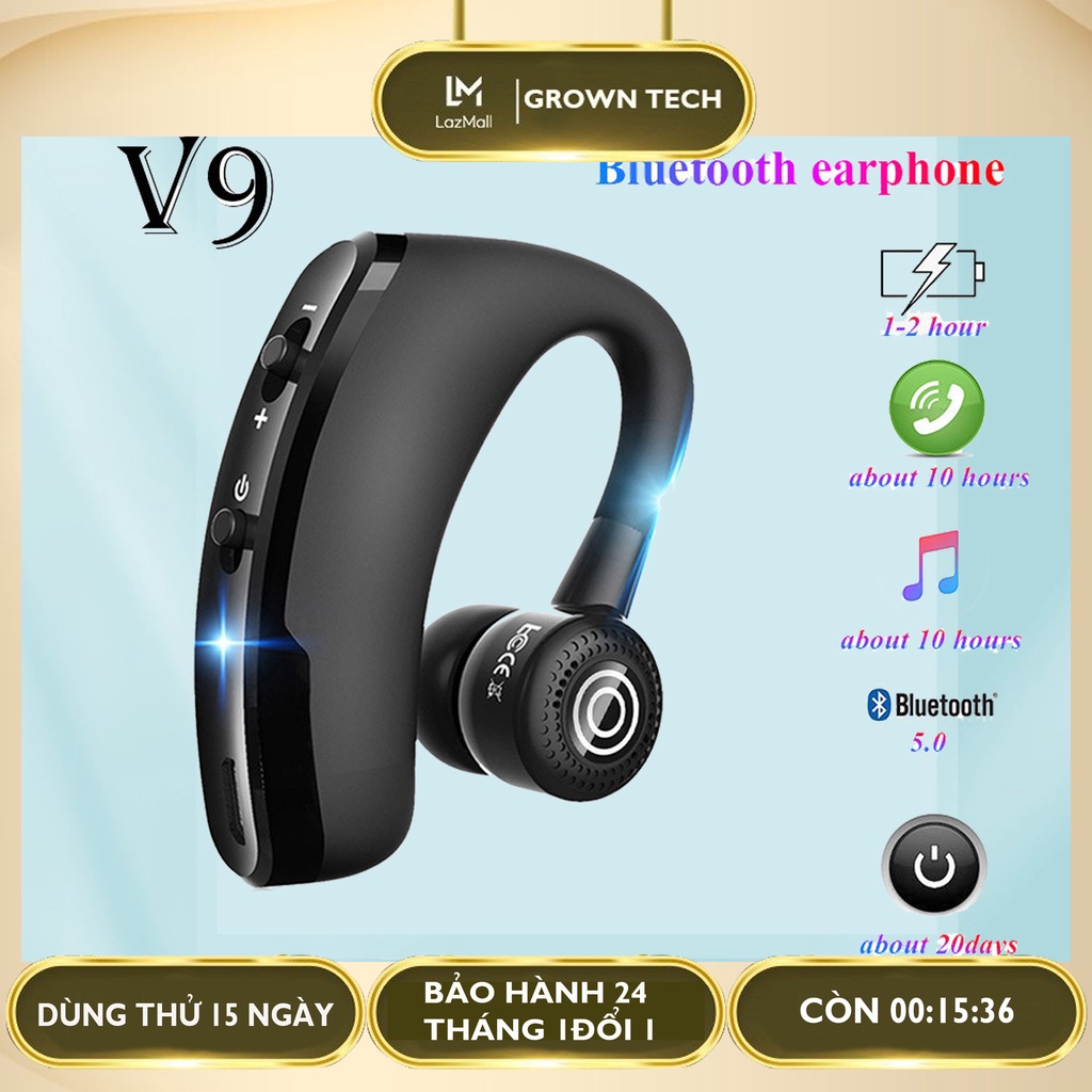 Tai nghe bluetooth V9 ko dây 1 bên có kèm micro tạo âm thanh nổi có thể dùng cho Samsung/ĐT táo/Xiaomi