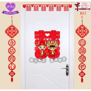 SET CHỮ HỶ TRANG TRÍ ĐÁM CƯỚI VẢI NỈ HÌNH CUTE B31--- TẶNG KEO DÁN & MÓC TREO