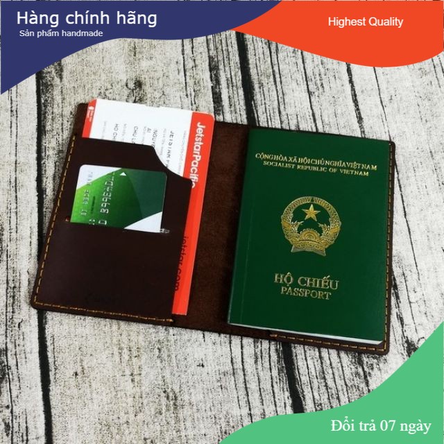 Ví đựng passport da bò, bao đựng hộ chiếu da bò thật 100% handmade PP526