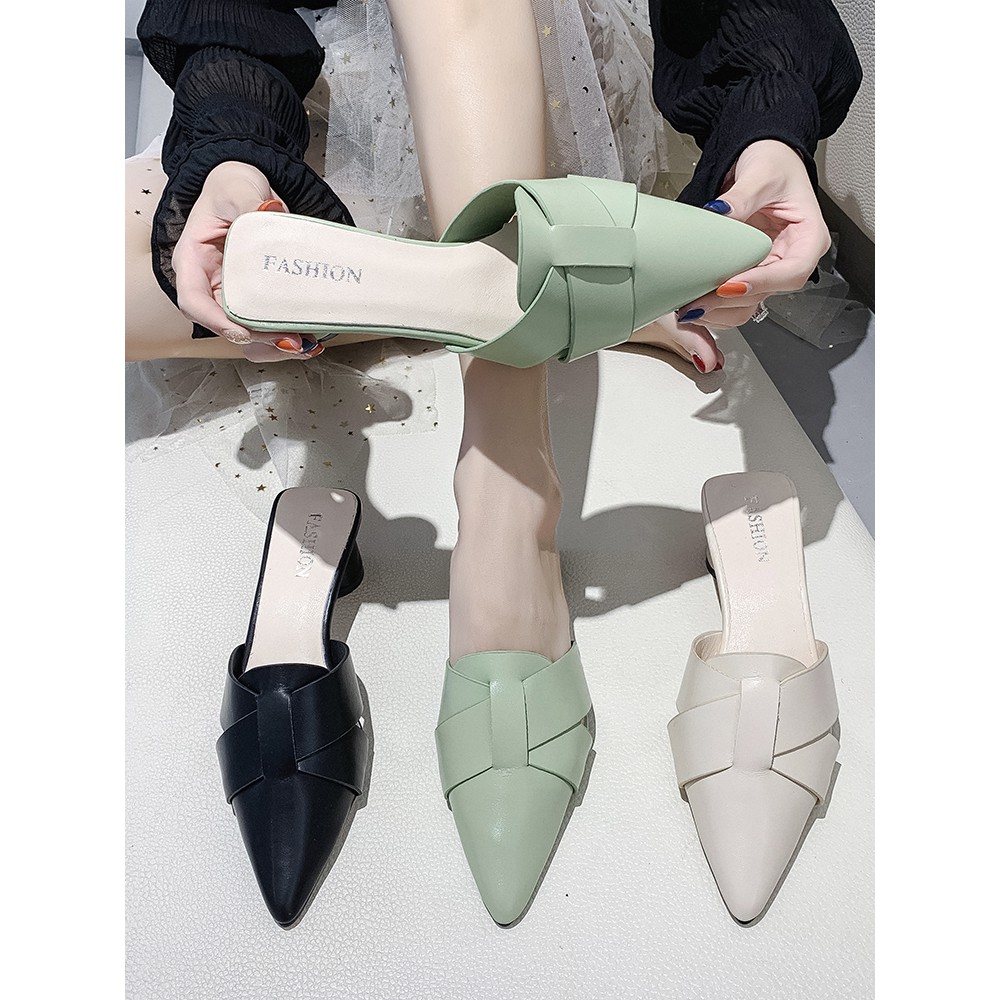 Baotou semi-slipper women wear fashionable wild 2020 spring and summer new Korean pointed pointed middle-heeled student mules