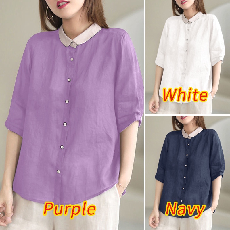 Áo sơ mi ZANZEA tay ngắn dáng rộng phong cách Hàn Quốc thời trang dành cho nữ