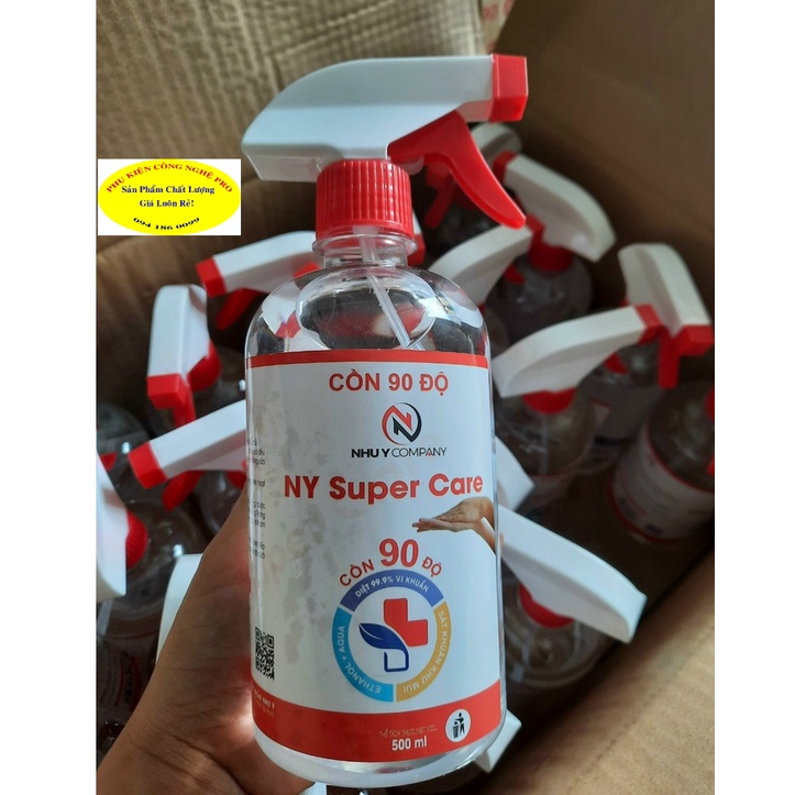 CỒN 90 ĐỘ NY Super Care Chai 500ml Có vòi xịt Làm sạch da tay Kháng khuẩn Khử mùi Bảo vệ sức khỏe Sx tại cty Như Ý