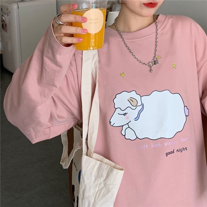 Áo thun dài tay 🐑 Con Cừu 🐑 phông Unisex nam nữ tee oversize form rộng pull Ulzzang Streetwear thu đông vải mềm