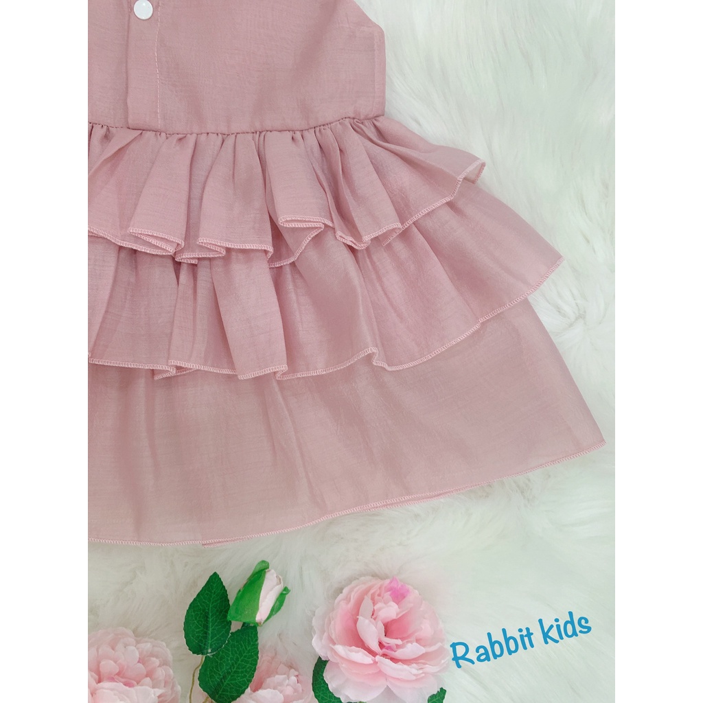 Đầm Sát Nách Cho Bé Gái FREESHIP Rabbit Kids – Váy Công Chúa 3 Tầng Trẻ Em Chất Tơ Nến Màu Hồng Nude Sang Chảnh