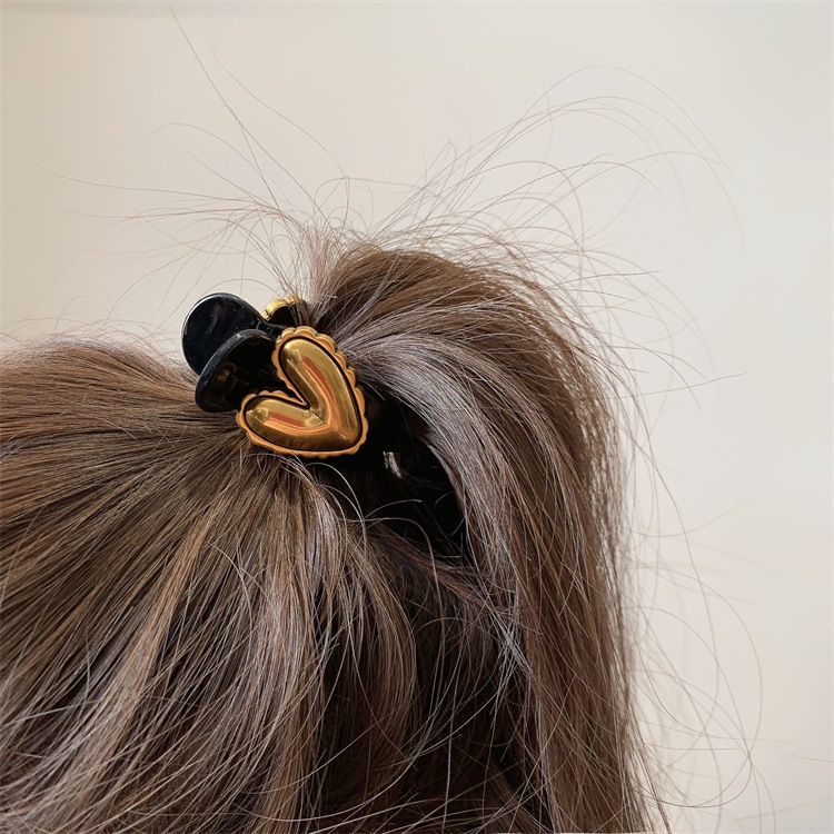 Kẹp Tóc Hình Trái Tim Màu Vàng Đen Phong Cách Hàn Quốc Thời Trang Mùa Hè