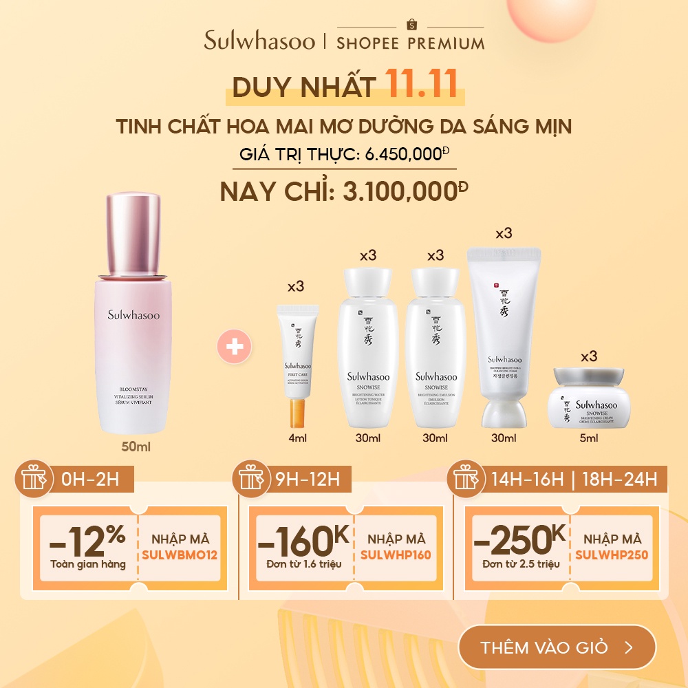 [Mã FMCGMALL -8% đơn 250K] Tinh chất dưỡng sáng da Sulwhasoo Bloomstay Vitalizing Serum 50ml