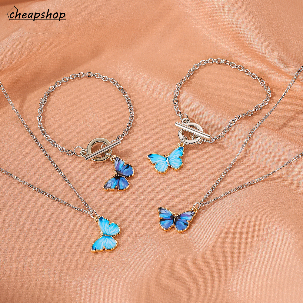 iF YOU Dây Chuyền/ Vòng Tay Hợp Kim Đính Đá Tạo Hình Bướm Xinh Xắn Cho Nữ