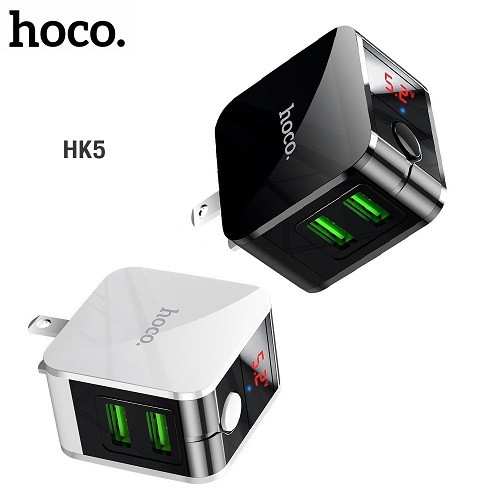 Cóc Sạc Nhanh Hoco HK5 2.4A 2 Cổng USB Chính Hãng - Củ Sạc Tự Ngắt Có Màn Hình LED