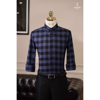 Áo sơ mi nam adam store kẻ caro xanh đen smc072
