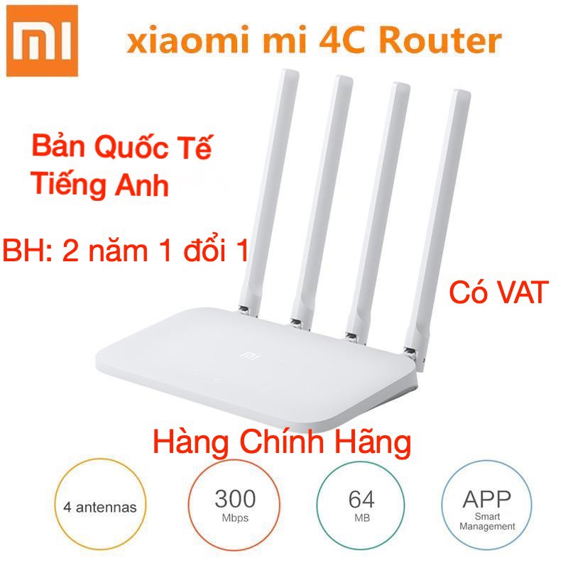 Xiaomi N 300Mbps Bộ Phát Wifi R4CM - Mi Router 4C - Quốc Tế Tiếng Anh 4 Anten rời - Hàng Chính Hãng